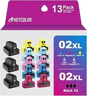 HOTCOLOR 12 Pack + 1 Black Ink Cartridges for HP 02 HP 02XL Photosmart 3310 C6180 C5280 C6280 Printer
