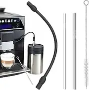 Milk Hose Set 2 Stainless Steel Milk Tubes 1 Silicone Hose with Cleaning Brush Compatible with Siemens EQ6/EQ7 Bosch VeroAroma Melitta Caffeo Rustproof Easy to Clean for Fully Automatic Coffee
