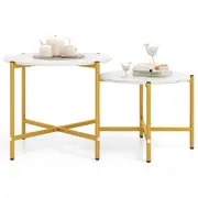 Giantex 2PCS Round Coffee Table 55cm & 65cm Nesting Center Tables Metal Frame End Table Set White