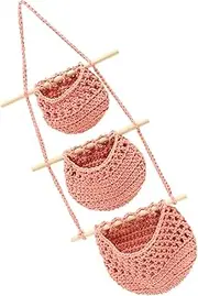 BIUDECO Woven Storage Basket Hanging Fruit Bowl Rattan Wicker Fabric Basket Kitchen Decor Space Saver