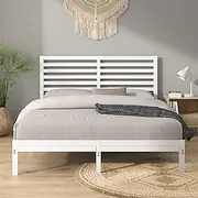 Zinus Kai White Single Bed Frame Bamboo Wood and Metal Bed Base