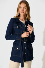 Women's Party Jayden Jacket Full Length Sleeve in Navy Dark Blue Denim 8