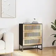 Sideboard Black 60x30x75 cm Engineered Wood Cabinet with Iron Legs, Storage Organizer with Drawers, Doors & Shelves, Multi-Purpose Home Office Closet, Max Load 70 kg