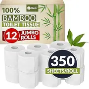 [Reli.] Bamboo Toilet Paper (12 Jumbo Rolls) | Bathroom Tissue Toilet Paper 2 Ply (350 Sheets/Roll) | Organic Bathroom Bulk | Bamboo Chemical Free Tissue Rolls (4200 Sheets Total)