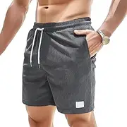 [JEShifangjiusu] Men's Side Pockets Drawstring Shorts Elastic Waist Cargo Straight Pants Short Wide Leg Pants, Dark Gray A1, XXL