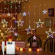 TheaPro Curtain Fairy Lights 3.5M/11.5FT 138 LEDs 12 Stars Battery Operated Christmas Lights 8 Mode Outdoor Indoor Waterfall Backdrop for Bedroom Wedding Party Wall Decor