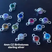 Sterling Silver CZ Stone 4mm Birthstone Connectors, Permanent Jewelry Charms