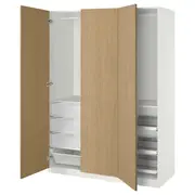PAX / STORKLINTA wardrobe combination, white/oak effect, 150x60x201 cm