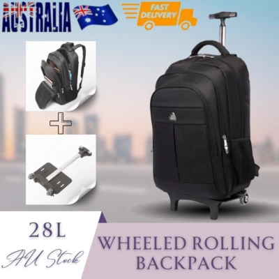 Business Travel Wheeled Rolling Backpack 28L Detachable Large Trolley Backpack