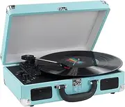 RP115 Vintage Turntable Record Player Convert Retro Vinyl to MP3 USB Bluetooth Retro Record Players Built-in Stereo Speakers for Vinyl with 3 Speed Briefcase Turquoise 35cmx25.5x13cm (Blue)