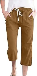 Women Capris Pants Linen Summer Drawstring High Waist Pants Lightweight Baggy Comfy Fit Casual Lounge Trousers 2025