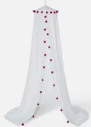 Pillowfort Pom Pom Canopy Fits Over Twin Bed or Play Area Color White & Pink