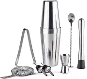ACCOUTREMENT Cocktail Shaker Set – 9 Pcs Professional Bartender Kit with Shaker,