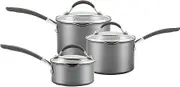 Circulon Scratch Defense Saucepan Set - Induction Saucepan Set Non Stick with Lids, 14cm, 16cm & 18cm Dishwasher & Oven Safe Cookware with Straining Lids & Pourings Rims, Graphite Pewter Finish