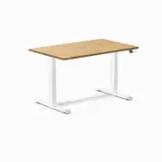 Desky Dual Light Oak Rubberwood Sit Stand Desk 1200x750mm White Frame Leg