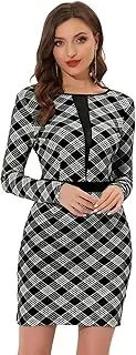 [Allegra K] Women's Sexy Bodycon Dress Mesh Panel Plaid Dresses