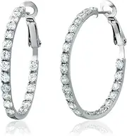 [Michael Zweig] 925 Sterling Silver Swarovski Zirconia Round 3.0 mm Inside-Out Clutchless Hoop Earrings