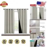 100% Blackout Thermal Insulated Window Curtains - Noise Reducing Drapes (2 Pack)