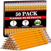V-Opitos Wood-Cased #2 HB Pencils, 50 Pack Pre-Sharpened with Top Erasers, Bulk Yellow Pencils for School, Writing, Drawing and Sketching