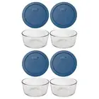 Pyrex 7201 4-Cup Glass Food Storage Bowl & 7201-PC Blue Spruce Lid (4-Pack)