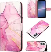 HMLTD Multifunction Marble Leather Cases Compatible with Sony Xperia 5 V 2023 XQ-DE54 Phone Cover Dustproof Simplicity Card Insert Wallet Clip Phone Shell (1,Xperia 5 V 2023)