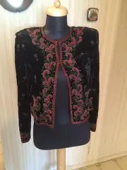 Vintage Adrianna Papell Boutique Evening Beaded Encrusted Jacket Black Gold