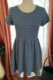 Top Shop knit dress mini fit-and-flare blue print short sleeve sz 6 Petite NWT