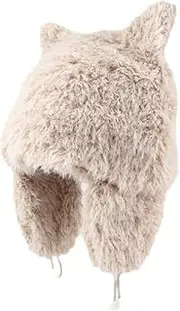 [ZSYTF] Plush Ox Horn Shape Trapper Hat for Women Girls Warm Winter Hats Trapper Hat with Earflaps Windproof Ski Cap, Kh, One Size