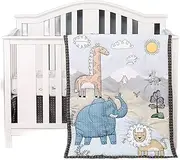 Sweet baba Jungle Animal Crib Bedding Set for Baby Boys Crib Set Coffee Crib Bedding 4 Piece Bedding Set with Crib Bedspread, Sheet, Ruffles and Blanket