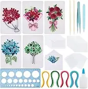 WEBEEDY 20 Sets DIY Flower Quilling Greeting Card Kit Paper Quilling Kit for Adults Beginners 5 Styles Flower Card Making Kit with Instruction for Valentine's Day Wedding New Year's Day