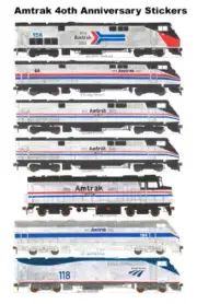 Amtrak 40th Anniversary Locomotives 7 individual Stickers Andy Fletcher