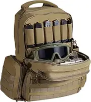VEVOR Tactical Range Backpack for 6 Pistols, Gun Backpack with 6 Independent Pistol Bags & 10 Magazines, Pistol Backpack for Outdoor Hunting Shooting, Range Bag for Handguns Lockable Zipper, Brown