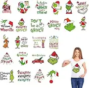 24 Sheets Christmas Iron on Transfer Decals Christmas Iron on Patches for Clothing Christmas Designs Heart Transfer Stickers for T-Shirts Pillow Cover Bags Decorations
