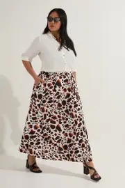 Plus Size Premium Viscose Linen Tie Waist Woven Skirt