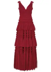 Needle & Thread Candice Ruffled Tulle Gown - Red - 14 14