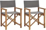 vidaXL 2X Solid Wood Teak Director's Chairs Outdoor Garden Backyard Terrace Balcony Seat Foldable Camping Wooden Seating Furniture Grey