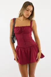 Red Playsuit Square Neck Drop Waist - Size 16XL, Women's Playsuit