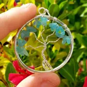 Aquamarine tree of life natural crystal healing gemstone pendant
