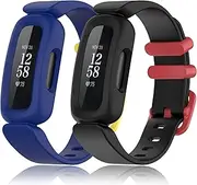 (2 Pack) T Tersely Sport Band for Fitbit ACE 3/Inspire 2 for Kids (2021), Soft TPU Silicone Replacement Strap Fitness for ACE3 Activity Tracker - Black +Blue/Yellow
