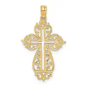 14K Yellow Gold Cut-Out Scroll Framed Cross Charm