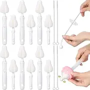 Willinglong 22 Pcs Sponge Bottle Nipple Brushes Set Including 12 Pcs Bottle Sponge Brush Heads 6 Interchangeable Nipple Brush Handles and 4 Long Straw Brushes for Baby Bottles(White Handle)