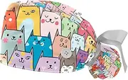 [WOSHJIUK] Working Hat 2 Pack Scrub Caps for Women,Colored Cartoon Seamless Cats,Tie Back Cap Adjustable Scrub Hat