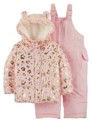 Baby Girls 2-Piece Heavyweight Printed Snowsuit with Ears, Leopard Light Pink...