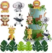 Safari Animal Cake Toppers Jungle Animal Cake Topper Set Lion Giraffe Elephant Monkey Zebra for Wild Animals Birthday Baby Shower Party Favors Decorations Supplies