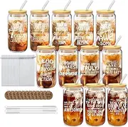 12 Set Employee Appreciation Gifts Bulk, Inspirational Thank You Gifts for Staff Coworker 16oz Can Shaped Glass Cups with Lids Straws Brushes and Gift Card for Team Teacher Nurse
