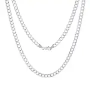 Solid 14K White Gold 5mm Cuban Curb Chain Link Mens Necklace Italian Made 24"