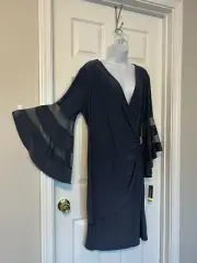 R&M Richards Slate Grayish Blue Embellished Faux Wrap Evening/Occasion Dress 16