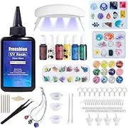 UV Resin Kit with Light,126Pcs Resin Jewelry Making Kit with 100g Low Viscosity Hard Faster Cure UV Resin, Color Pigment, Resin Accessories, UV Resin Starter Kit for Jewelry Earrings Necklace Bracelet