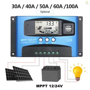 MPPT太陽能充電控制器雙USB液晶顯示器汽車太陽能電池板充電器穩壓器 60A