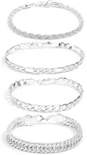 UILZ 4Pcs Silver Bracelets Set Solid 925 Sterling Silver Bracelet with Silver Ro